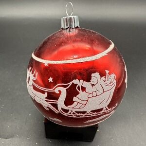 CHRISTOPHER RADKO SHINY BRITE STENCIL BALL 2.5" ORNAMENT RED SANTA IN SLEIGH